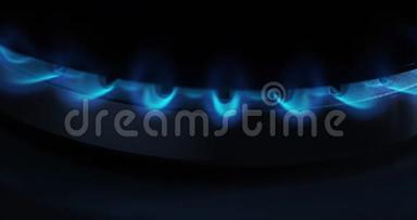 煤气炉燃烧器，蓝色火焰.